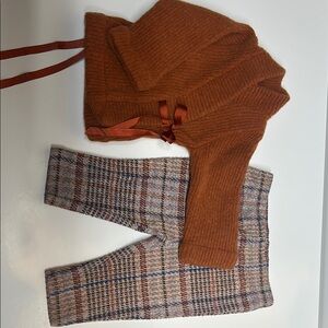 Cozy Rust Knit Sweater and Plaid Pants Set for Kids